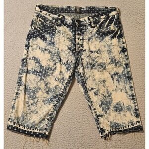 Prps Denim Shorts Mens Size 34 x 17" Cut Off Raw Hem Jean Jorts Polka Dots Blue